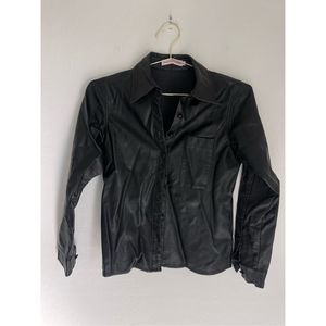 L'ECOLE DES FEMMES Faux Leather Button Down Shirt Size Small